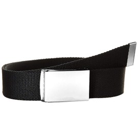 WedDecor Unisex Webbing Belt Fits 26-51 Inches - Army Combat Style Cotton Fabric Canvas Material - With Shiny Silver Buckle Slide Catch Clamp for Casual Wear-Black