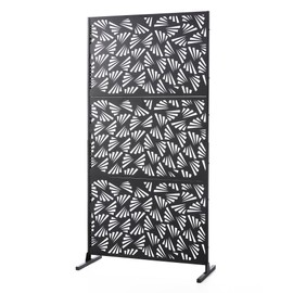 Glitzhome Metal Privacy Screen, 6FT Outdoor Privacy Screen Panel Freestanding, Outdoor Decorative Divider Fence for Garden Patio Backyard Grid