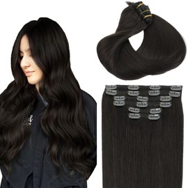 SAFIRENY Clip in Hair Extensions Human Hair, #2 Dark Brown,16 Inch 100g,6pcs Per with 18 Clips, Remy Human Hair Clip in Hair Extensions Straight for Fashion Women Brown Hair Extensions(#2,16'')