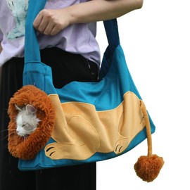 apott Dog Carrier Sling Lion-Shaped Pet Canvas Bag Cat Shoulder Bag Pet Body Holder for Daily Use Walking Travel Outdoor, Acid Blue L