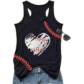 Baseball Mom Tank Tops for Women Funny Baseball Workout Tank Tops Summer Sleeveless Baseball Tee Shirts Tops（Black5,L
