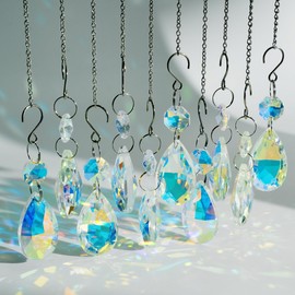 10pcs Crystal Sun Catcher, 38mm Hanging Clear Teardrops Crystals Chandelier Parts Prisms Pendants with Hook for Windows Lamps and Lanterns Party Birthday Decorations Home Decor (AB Color Teardrop)