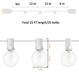 Romasaty 25FT String Lights, G40 Outdoor String Lights Edison Light Bulbs Clear Globe String Lights with 27 Clear Bulbs for Indoor/Outdoor Commercial Decoration-White Wire