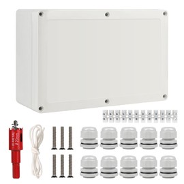 CPROSP Junction Box Waterproof IP65 Wet Room Boxes Surface-Mounted Junction Box 230 x 150 x 85 mm for Diameter 6-12 mm with 10x Cable Glands with Hole Saw 20 mm