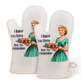 Miracu Funny Oven Mitts, Cute Oven Mitt Set, Kitchen Mitts - Baking Gifts for Women Bakers, Baker Gifts for Mom, Cooking Kitchen Gifts - Retro Christmas, Thanksgiving, Birthday, Housewarming Gifts