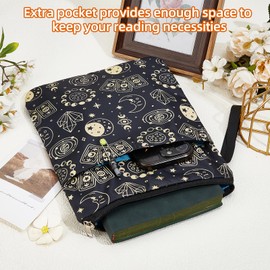 NICENEEDED Tarot Crystals Theme Book Sleeve with Zipper and Extra Pocket, Handle Waterproof Fabric Cloth Notebook Cover, Washable Book Protectors for Adults