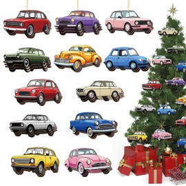 Vercraft 36 Pieces Classic Cars Christmas Ornaments Vintage Cars Christmas Hanging Ornament Wooden Cars Christmas Tree Decoration for Xmas Classic Car Gifts