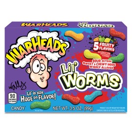 WARHEADS Lil' Worms - Sour Outside, Sweet and Chewy Inside - Black Cherry, Blue Raspberry & Green Apple Flavors - 3.5 oz. Theater Box