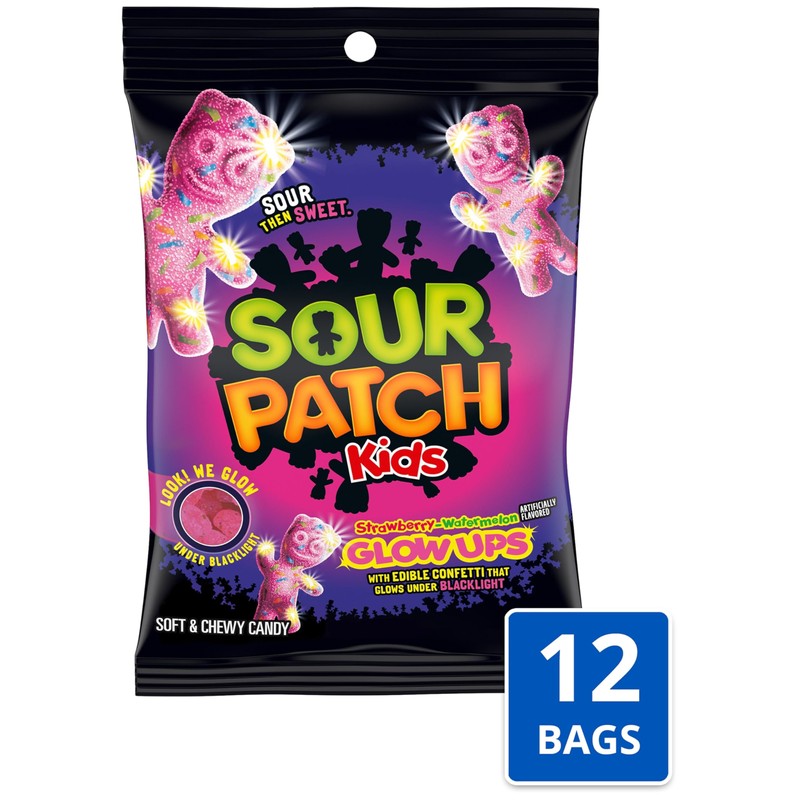 SOUR PATCH KIDS Glow Ups Strawberry-Watermelon Soft & Chewy Candy,