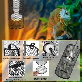 TobeBright 2Pack Reptile Heat Lamp Guard with 150W E26 Ceramic Lamp Holder,Anti Scald Mesh Cage Reptile Light Fixture with ON/Off Button for Reptile Lizard Snake Chick-Heat Bulb Not Included