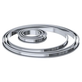 De Buyer Stainless Steel Round Perforated Tart Ring with Rolled Edge, Silver
