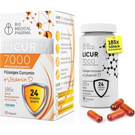 Turmeric capsules with vitamin D3 | 185 x higher bioavailability NovaSOL® Curcumin | high dosage 720mg, 1 capsule daily | GMO and gluten free | LICUR 7000D Premium liquid curcumin capsules
