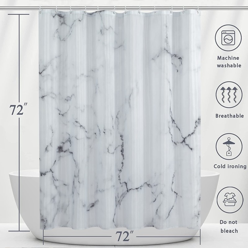 Grey White Marble Shower Curtain Set with 12 Hooks, Abstract