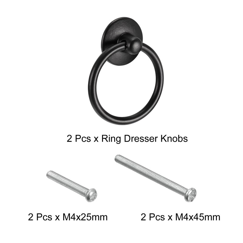 QUARKZMAN Pack of 2 Round Ring Handles Drawers Knobs Black