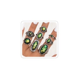 Xeyau Western Turquoise Ring Set for Women Country Concert Outfits Cowboy Chic Vintage Turquoise Rings Boho Jewelry Bohemian Cowgirl Accessories E-Green+Black