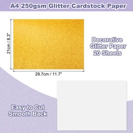 PATIKIL 20Sheets Gold Glitter Cardstock, 8.3x11.7 in A4 Glitter Paper Card Stock Shiny Scrapbook 250gsm Sparkly Paper Large Shimmer for Crafts Scrapbook DIY Art Wedding Party