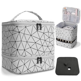 Amazing Fair Nail Polish Organizer Bag, PU Leather Organizer for 30+ Bottles (15ml/0.5fl.oz) and Nail Lamp, Double-Layer Nail Stuff Carrying Bag (white, 30-Bottles)