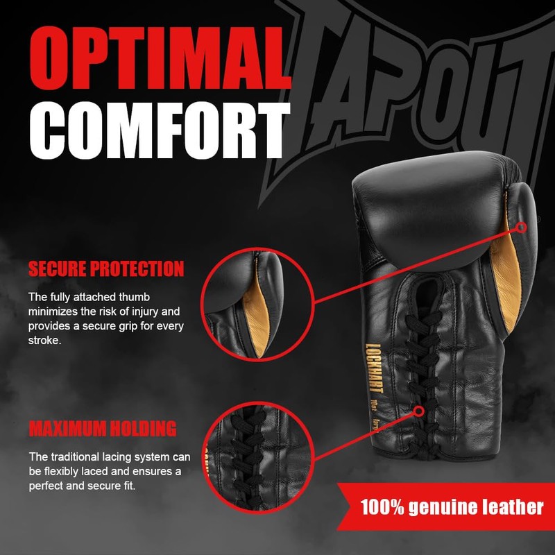 Tapout Lockhart 960011 Leather Boxing Gloves 08 oz R Black