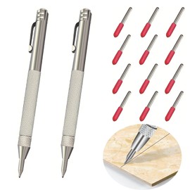 2pcs Tungsten Carbide Tip Scriber With 12 Replacement Marking Tip, Aluminium Magnet Carbide Scribe Tool Etching Pen With Clip, Metal Engraving Pen for Glass, Ceramics. Hardened Steel Metal Sheet.