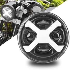 Motikvans 5.75" LED Motorcycle Headlight with White DRL Hi/Lo Switching Motorcycle Headlight for Harley Davidson Sportster 883nfxsbxl1200x xl1200n Round Headlight (X-type DRL)