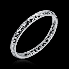 Xiaodou Women 925 Sterling Silver Fashion Hollow Carved Bracelets Cuff Bangle Silver Bracelet