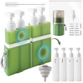 SESENSE 4-in-1 Travel Bottles for Toiletries, TSA Approved Travel Size Toiletries, Leak Proof Refillable Travel Size Shampoo and Conditioner Sets with Wall-Mountable Suction Cup, Green