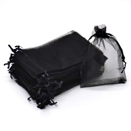 Bezall 50Pcs Black Organza Bags 8X12 inch, Large Mesh Bags Drawstring Sheer Halloween Goodie Gift Bags for Christmas Wedding Party Favor Bags