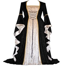 Costume Bay Womens Medieval Gothic Renaissance Gown Velvet Witch Wench Victorian Dress Costume Cosplay Dress up Party Costume (Black, 3XL)