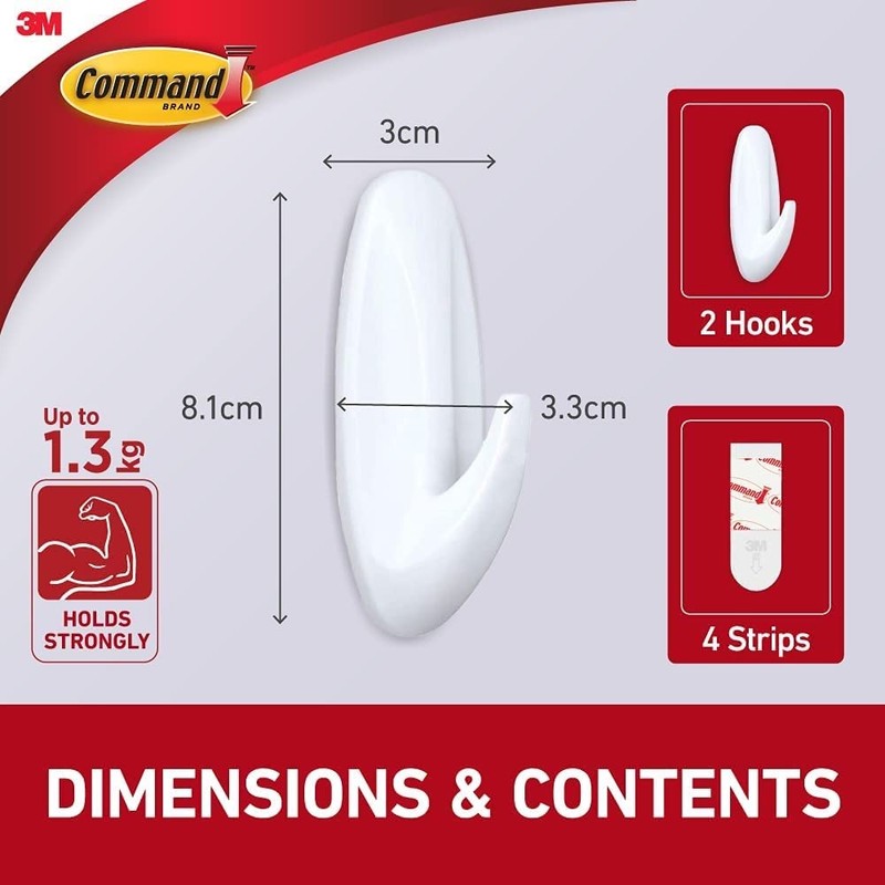Command Designer Hooks BP1PTF, Medium, White, 4-Hooks