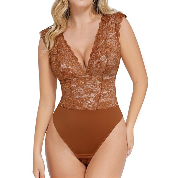 Popilush Lace Shapewear Bodysuit for Women - Tank Top Thong