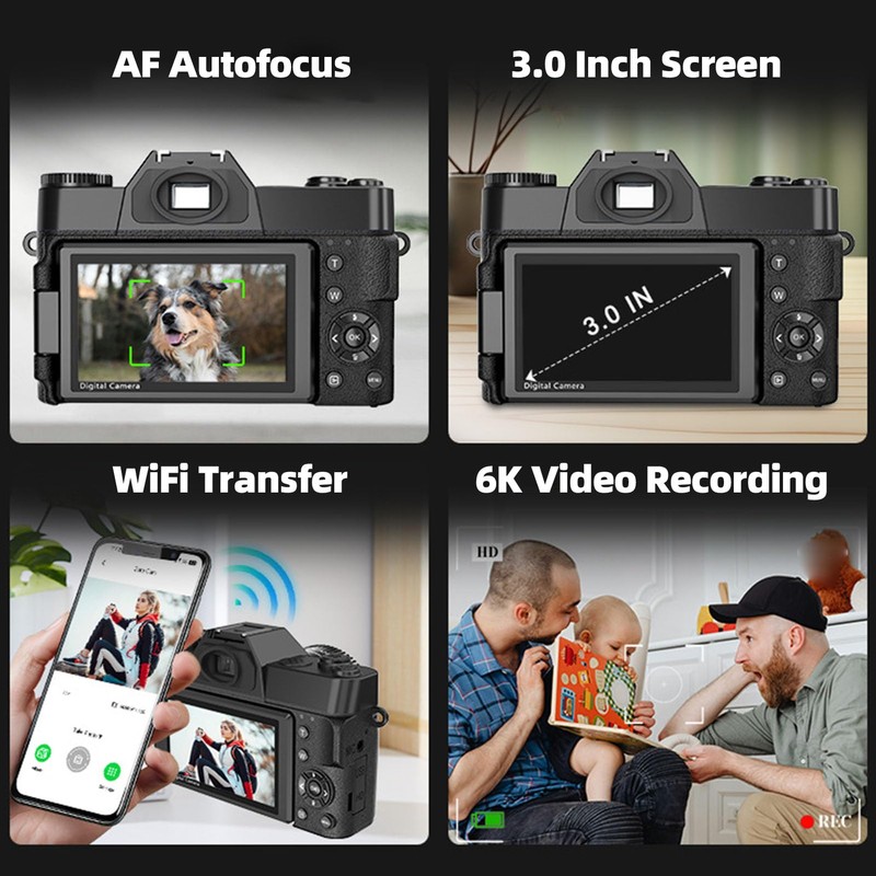 Dpofirs 6K Digital Camera for Photography, Vintage 75MP Vlogging Camera