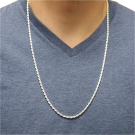 Verona Jewelers Sterling Silver Men's Diamond-Cut Rope Chain 3.3MM- Solid 925 Italian Necklace (3.3MM-22)