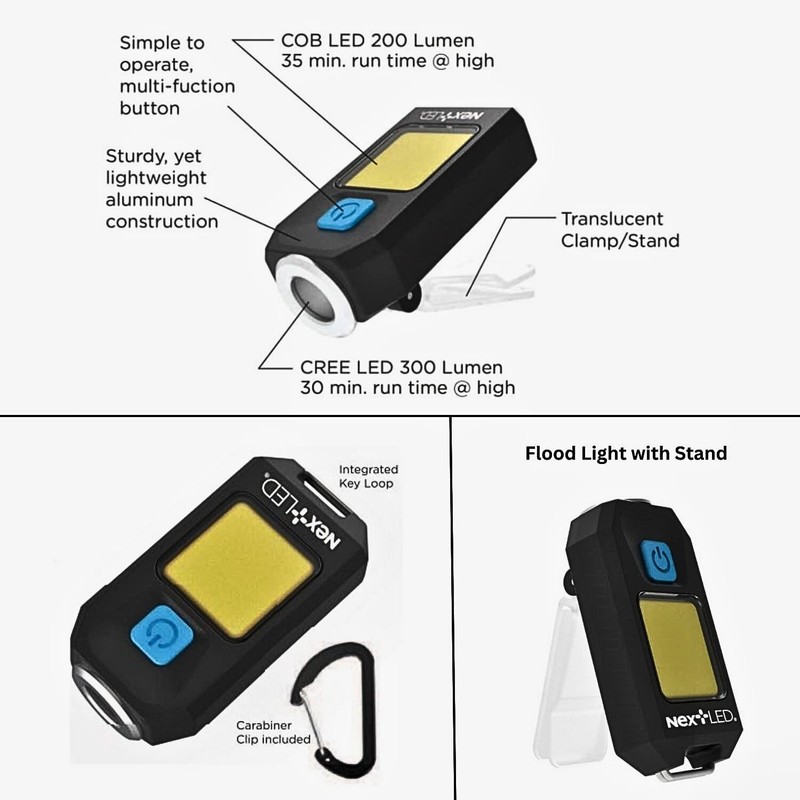 NextLED NT-6788 Heavy Duty Rechargeable Flashlight with Clip, Mini Keychain