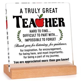 Craftique Thank You Teacher Gifts for Women Men, Acrylic Plaque with Wooden Base, Best Teacher Gifts for Leaving, Birthday, Presents for Teacher from Students