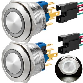 ZJWZJHPush Button Switch 22mm Latching 110V 120V 1NO 1NC SPDT On Off Waterproof IP67 Stainless Steel Industrial Switches with Wire 7/8" 2 PCS UL Certified (White, Latching,110V)