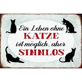 Schatzmix Saying Life without Cats Possible Metal Sign Wall Decoration 20 x 30 cm Tin Sign Tin Sign Sheet Metal Multi-Coloured
