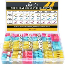 540PCS Marine Grade Heat Shrink Wire Connectors - Sopoby Electrical Connectors Kit of Tinned Red Copper, AWG 22-10 Waterproof Crimp connectors terminals Insulated Ring Fork Spade Butt Splices