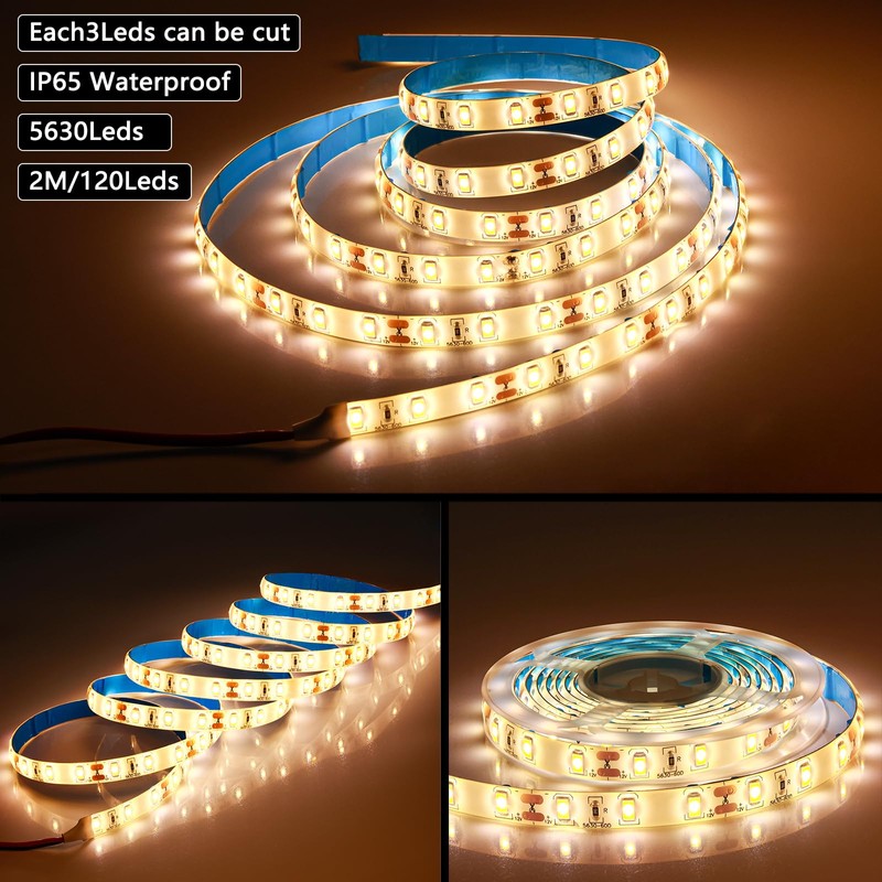 Tesfish 12V LED Strip, 2M SMD 5630 Warm White 3000K