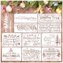 Christmas Stencils for Painting on Wood Signs, Reusable Essential Holiday Christmas Stencils for Door Mats Canvas Crafts Doormat Door Hanger (old10)