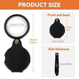 20X Magnifying Glass, Black Pocket Magnifying Glass with Rotating Protective Holster, Portable and Folding, for Jewelry Repairing, Reading Book, Craft Work