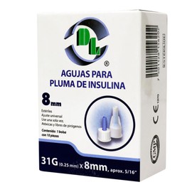 Agujas Desechables para pluma de insulina Caja con 10 piezas, para dispositivos de inyeccion Esteriles. Disponibles en diferentes calibres y longitudes. (31x8MM)