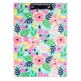 Steel Mill & Co Cute Clipboard for Women Sturdy Decorative Letter Size, Hardboard with Secure Low Profile Metal Clip for School/Office/Hospital (Mint Floral)