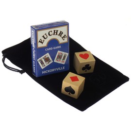 Hickoryville Deluxe Euchre Playing Cards Bundle - 2 Euchre Decks in 1 Box, 2 Suit Marker Dice & Velour Storage Bag