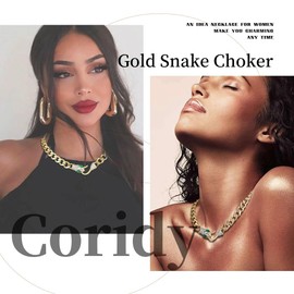 Coridy Gold Snake Choker Necklace Punk Lock Chain Medusa Rhinestone Necklaces Chain Jewelry For Women (Gold)