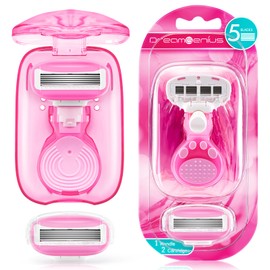 DreamGenius DreamGenius Travel Razors for Women Include 1 Handle and 2 Cartridges, Extra Smooth 5-Blade Travel Essentials Razor with Case for Shaving, Pink