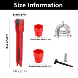 JFGDVW 1 Set 8 in 1 tap Spanner for Tight Space, Multi Purpose tap Wrench, for Toilet Bowl, Sink, Bathroom, Kitchen(Red)