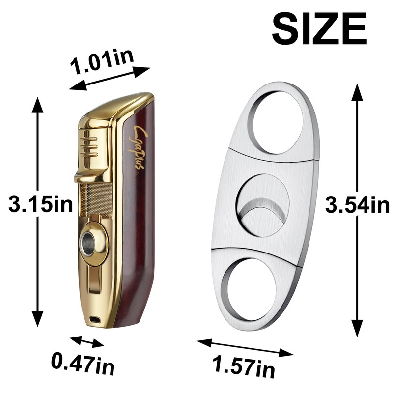 Cigar Lighters and Cutter Set Triple Jet Flame Lighter with