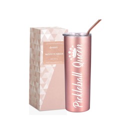 Onebttl Pickleball Gifts for Women - 20 oz Stainless Steel Skinny Tumbler with Lid, Pickleball Queen (Rose Gold)