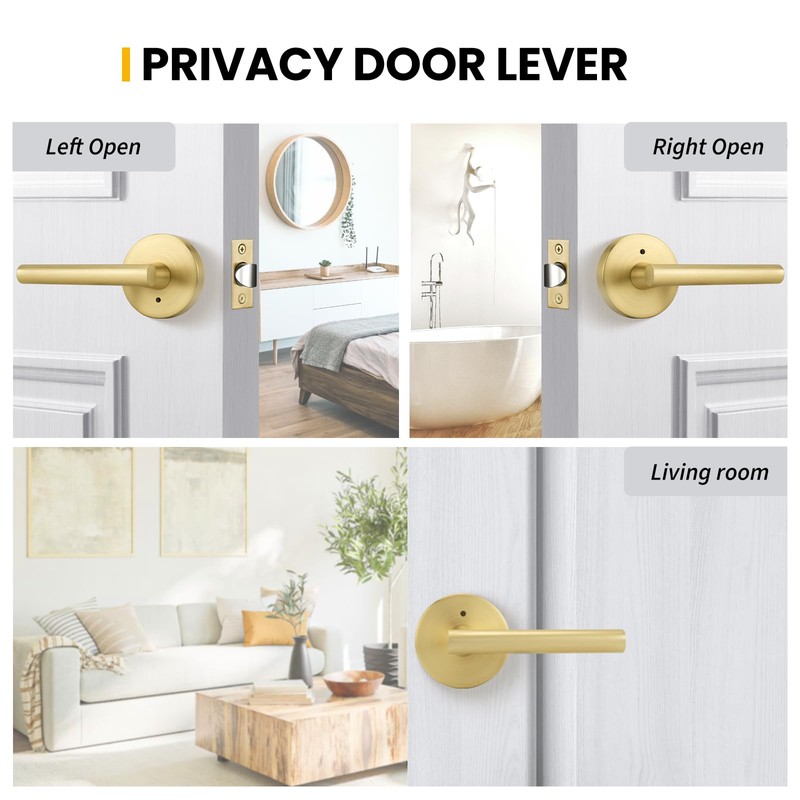Goldenwarm 1 Pack Gold Door Handles Interior, Brushed Gold Privacy