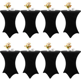 8 Pack Cocktail Table Covers 32x43 Inch Fitted Stretch Spandex Square Corners Black Table Cover High Top Cocktail Tablecloth for Round Table Cloth for Party, Wedding, Birthday, Banquet(Black)